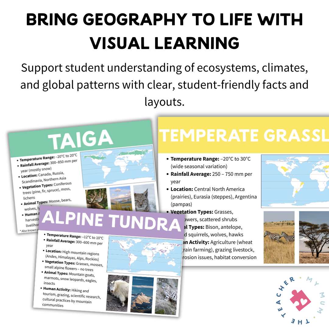 World Biomes Classroom Posters | Geography Bulletin Board Display