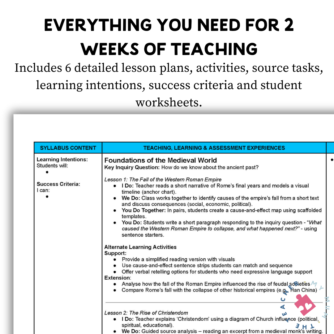 FREE Year 8 History - The Medieval World Unit: Core