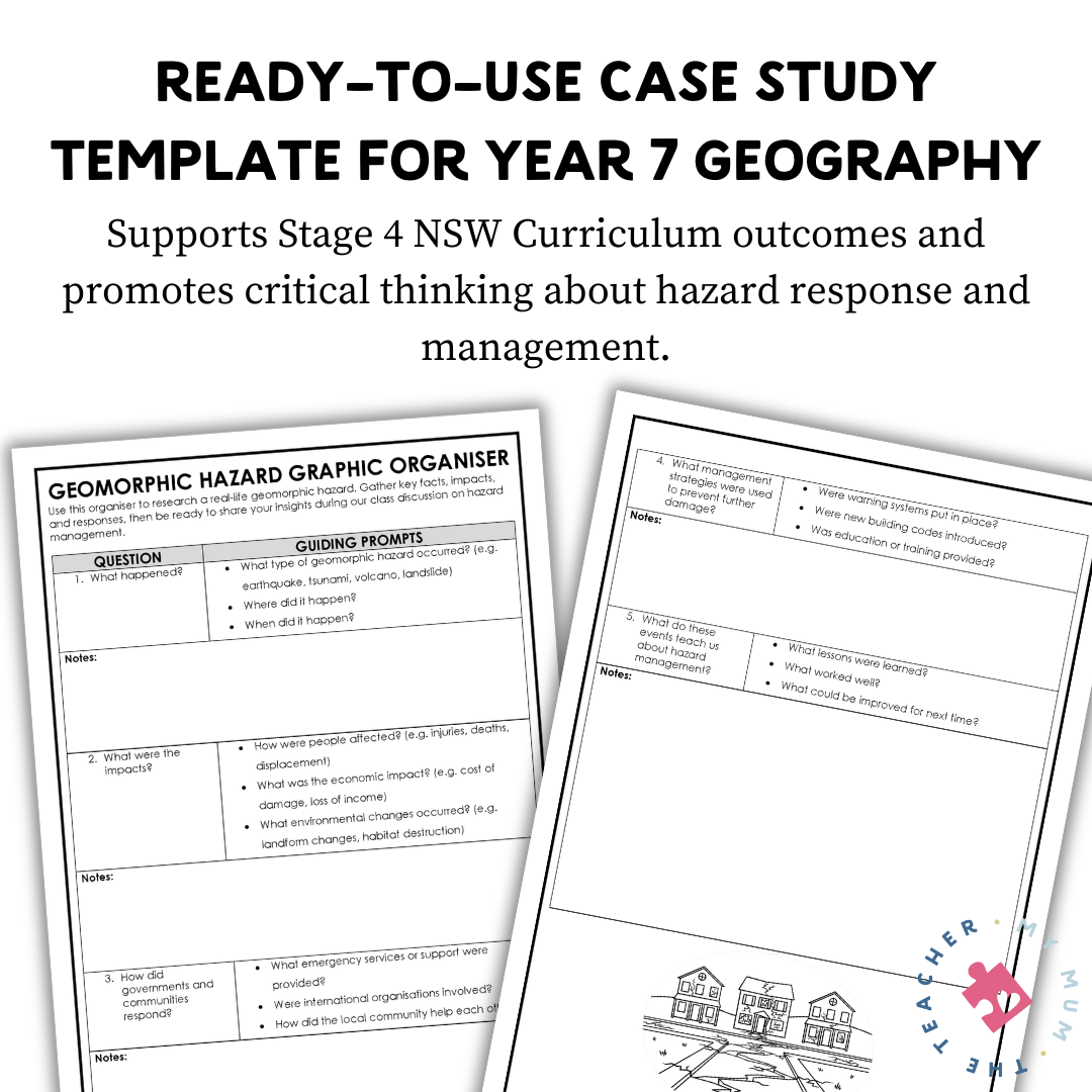 Year 7 Geography | Geomorphic Hazard Graphic Organiser | Natural Disaster Case